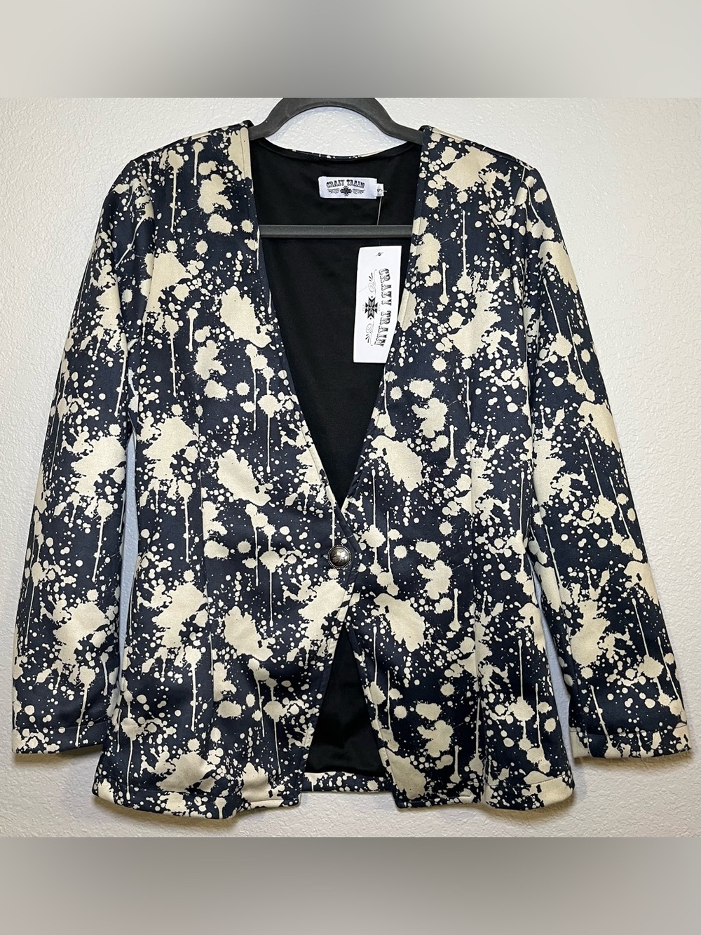 Crazy Train Ain't My First Rodeo Paint Splatter Blazer Navy/Tan Women’s SM NEW